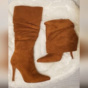 Sz 7 NEW Journee Women's Sarie Ruched Brown/Tan/Cognac Suede Boots